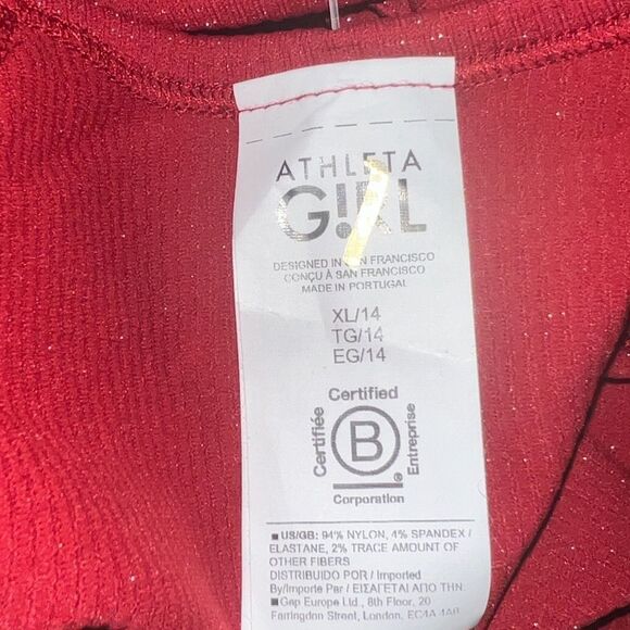 Athleta Girl Power Up Shimmer Top in Candy Red NWOT - Picture 9 of 10